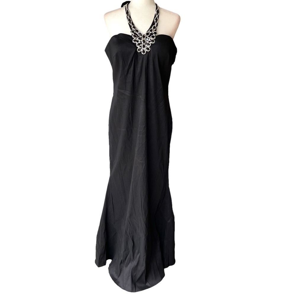 Women's Black Formal Evening Prom Dress Long Maxi Dress Rhinestone Decor, Sz 16